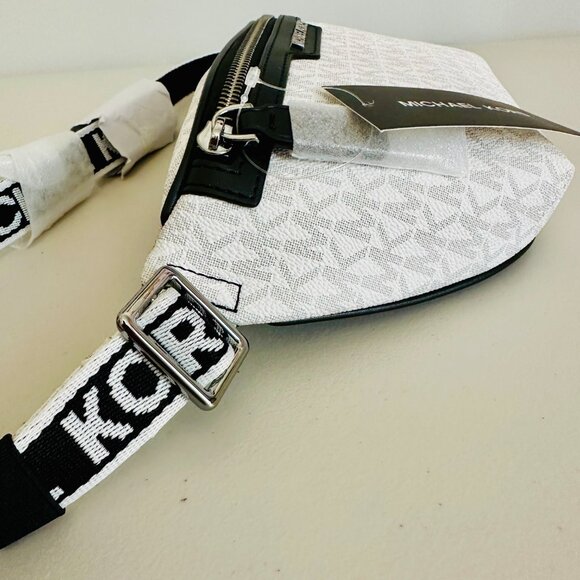 MICHAEL KORS MK SIGNATURE LOGO COOPER BELT BAG BRIGHT WHITE UNISEX - Picture 8 of 15